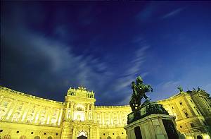 Austria, Vienna (Wien), Hofburg, Heldenplatz with statue of prins Eugenius and Neue Burg at the back